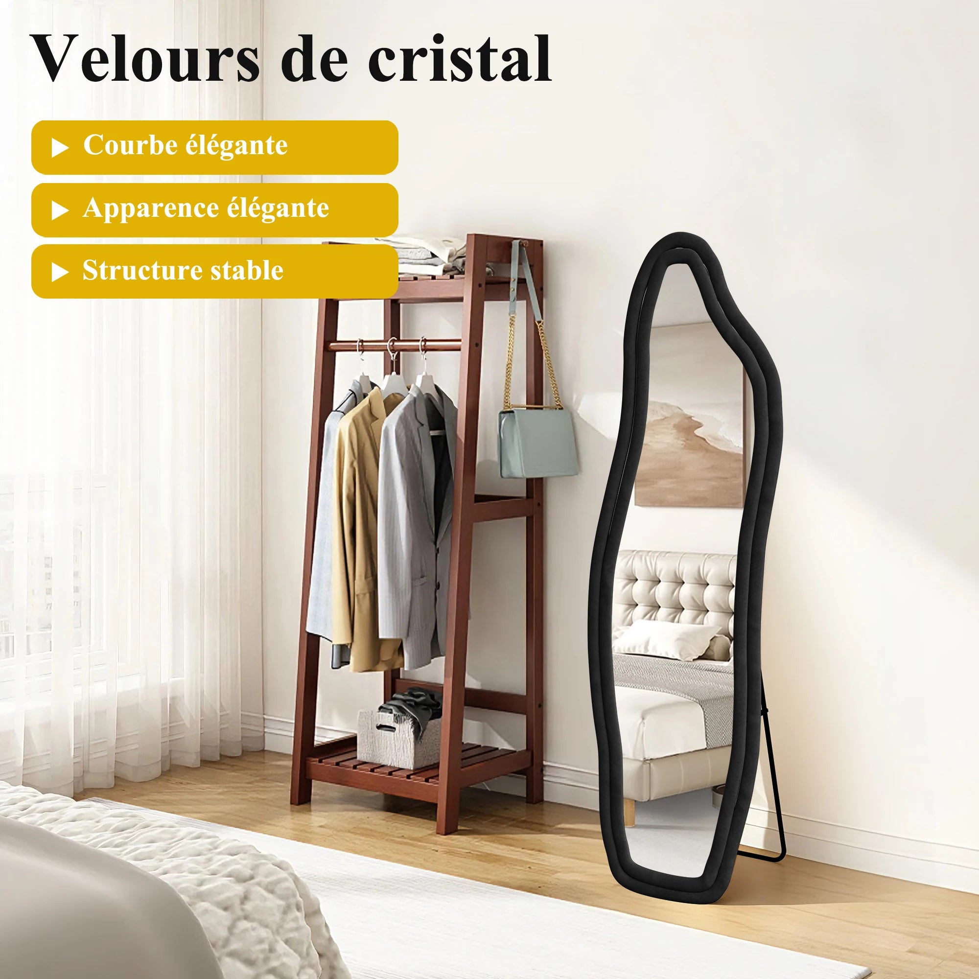 Grand miroir ondulé bois