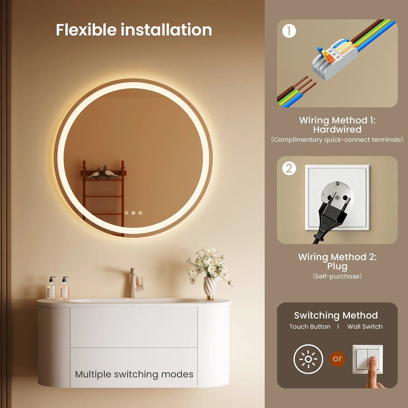 Miroir LED rond maquillage