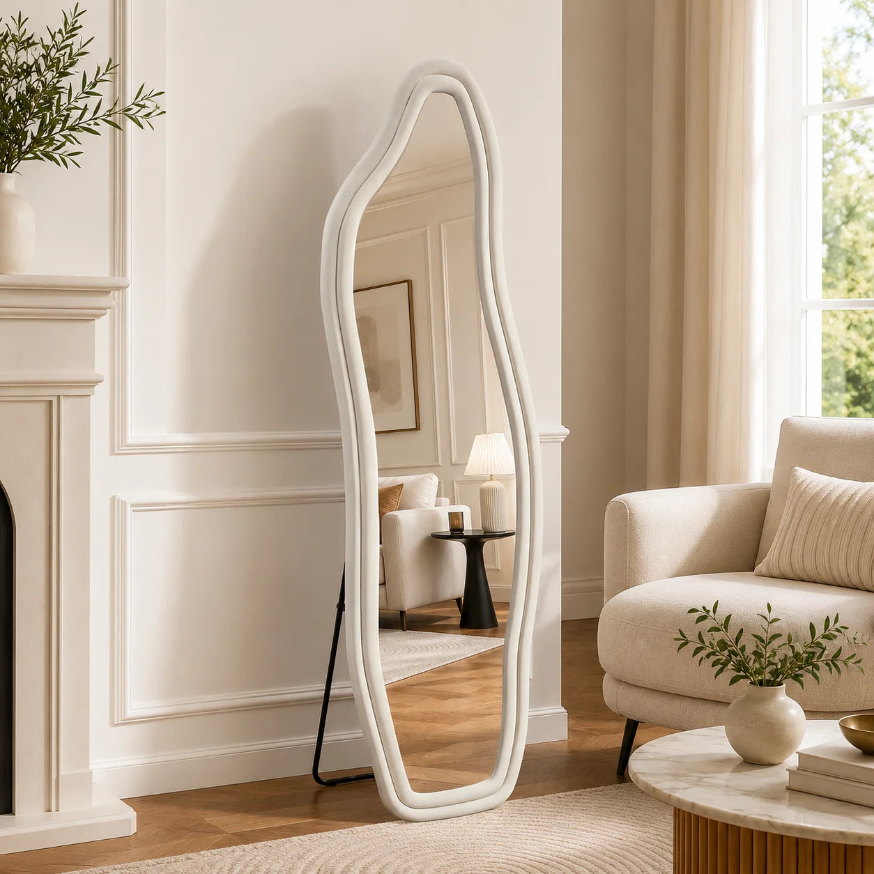 Grand miroir irrégulier velours noir