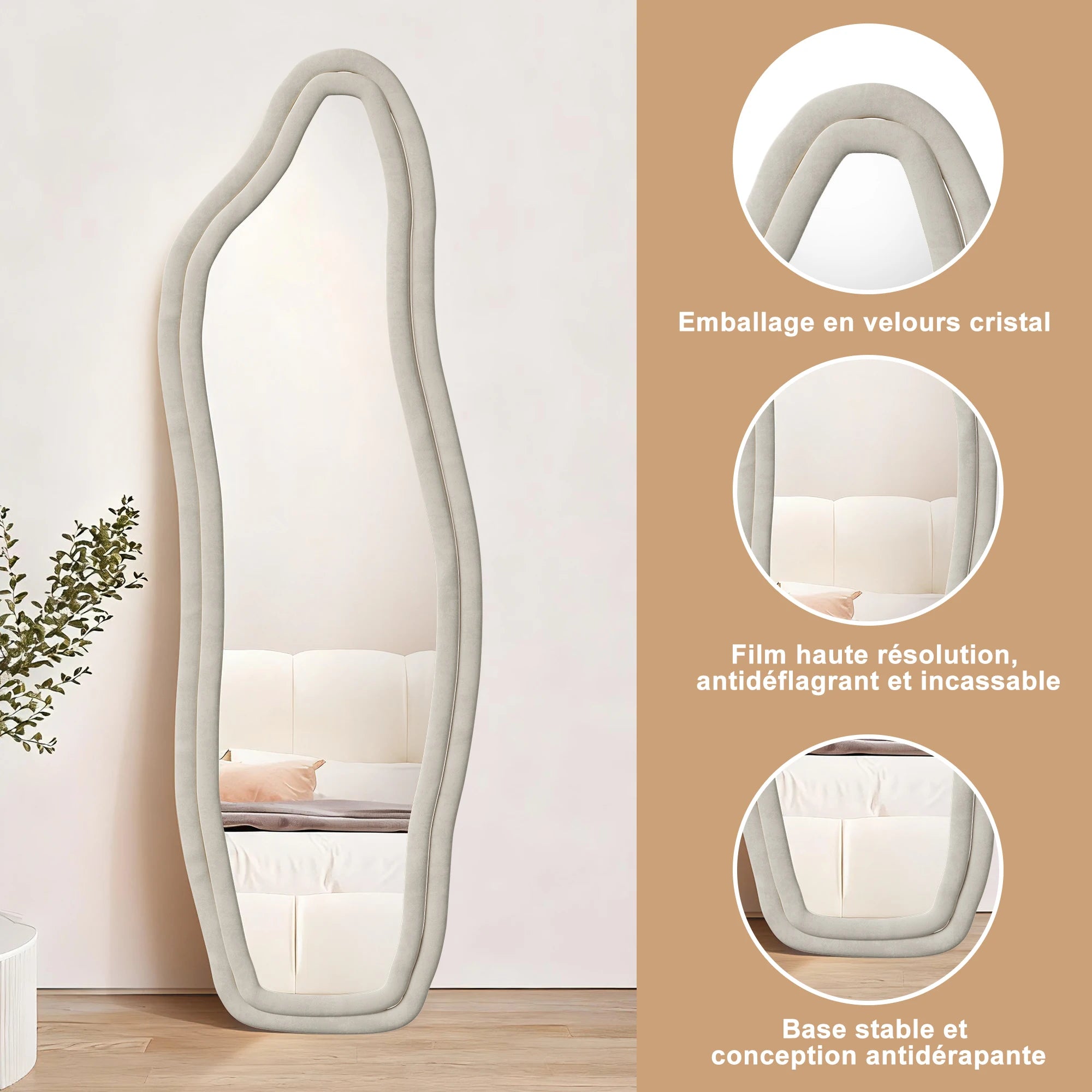 Miroir pleine longueur ondulé velours