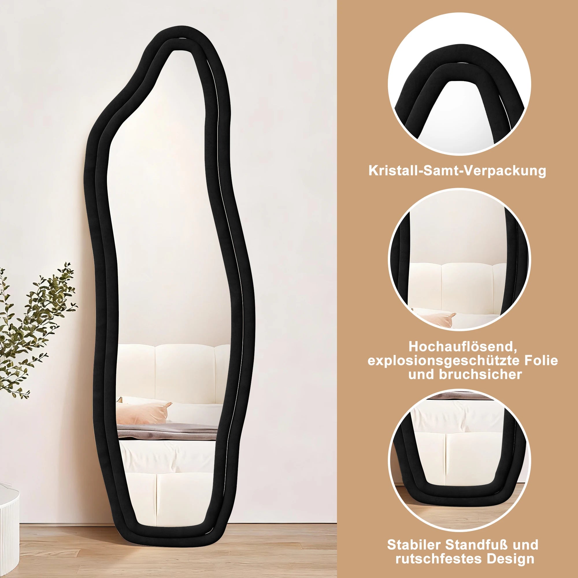 Miroir ondulé velours noir incassable