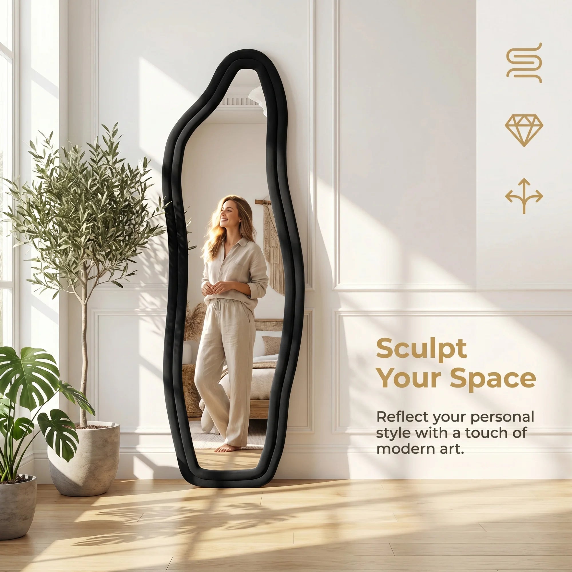Miroir ondulé velours noir incassable