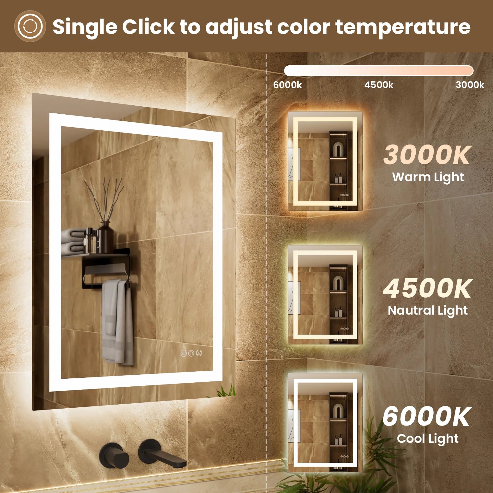 Miroir LED Auralum anti-buée