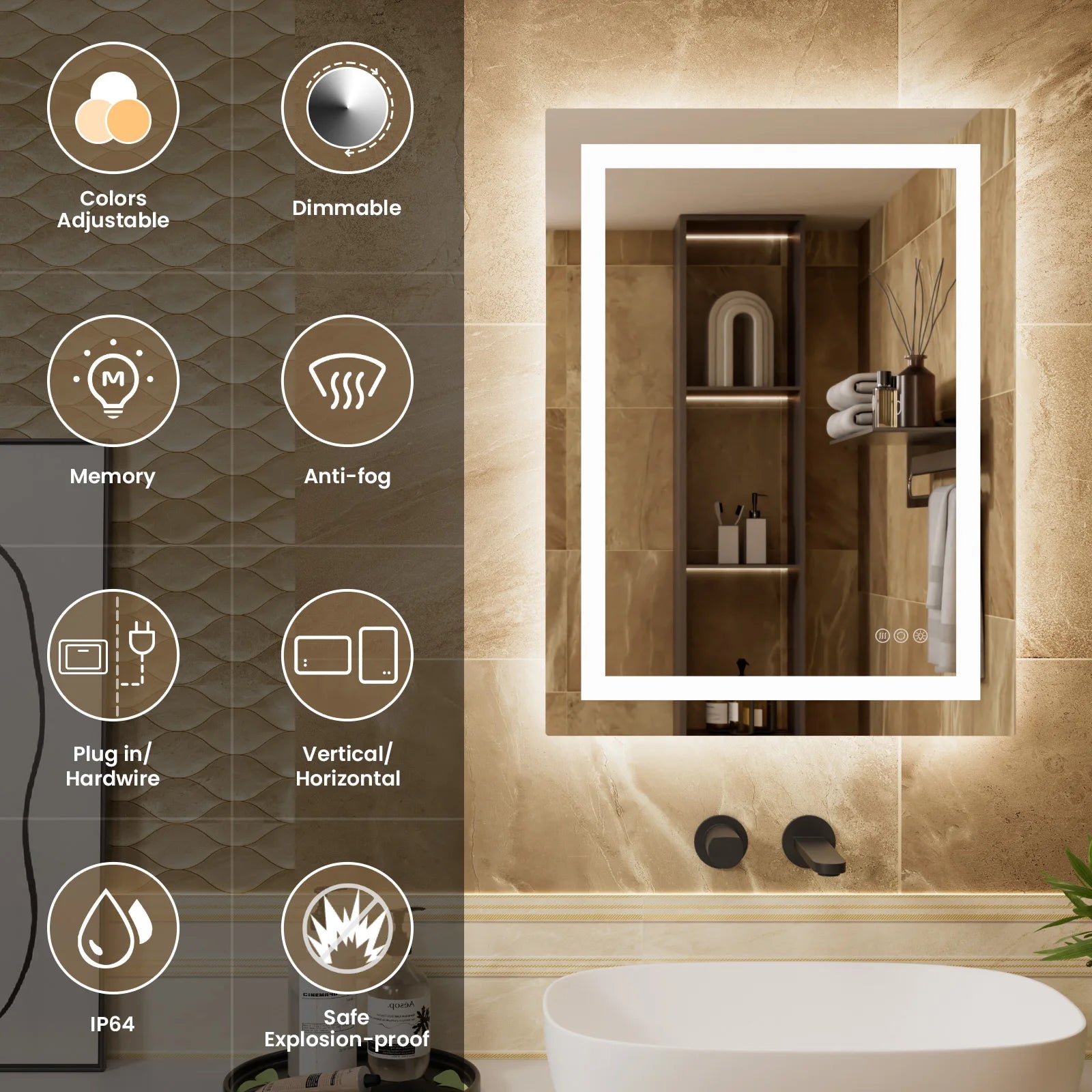Miroir LED maquillage anti-buée