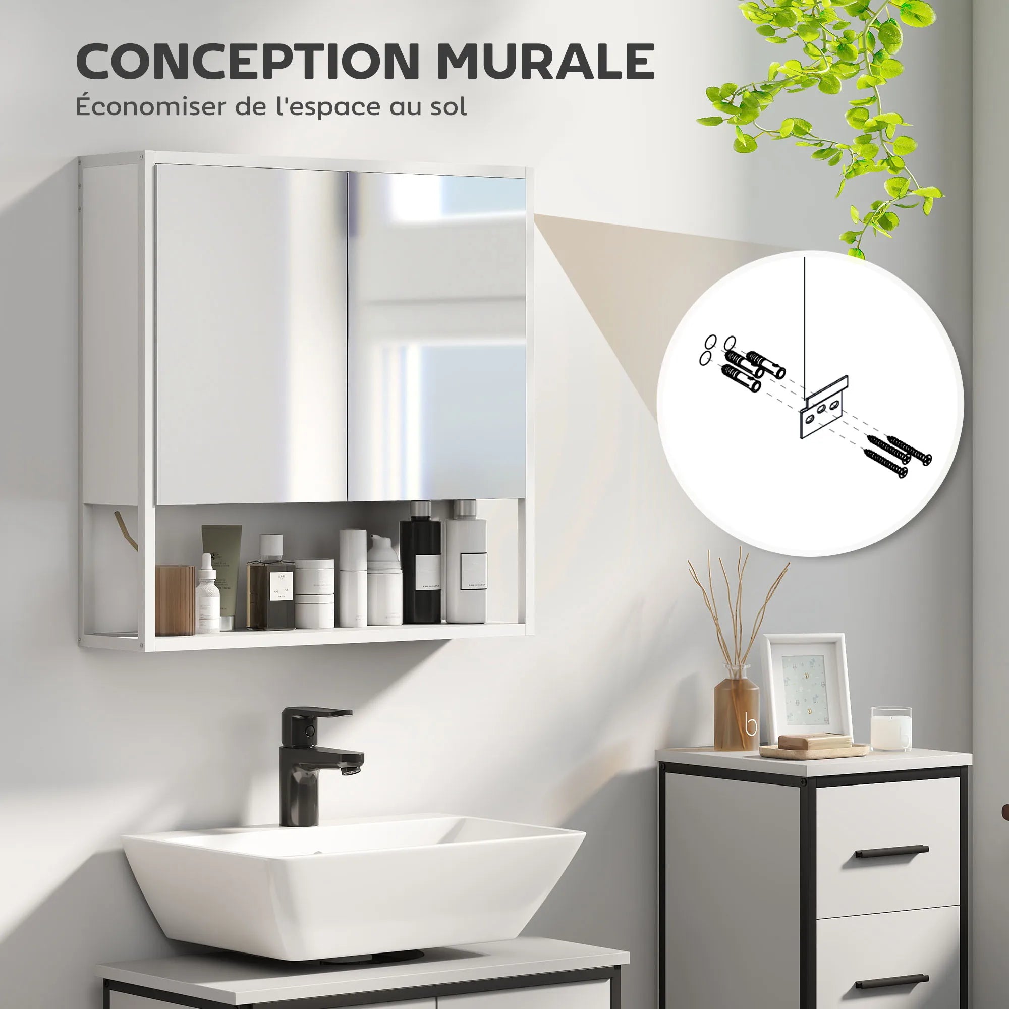 Armoire de toilette blanche fermeture douce