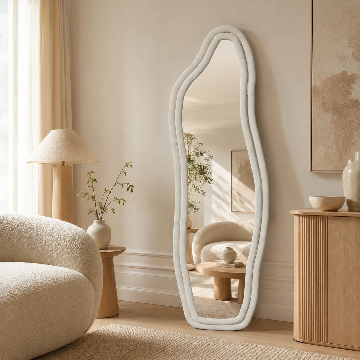 Grand miroir irrégulier velours noir