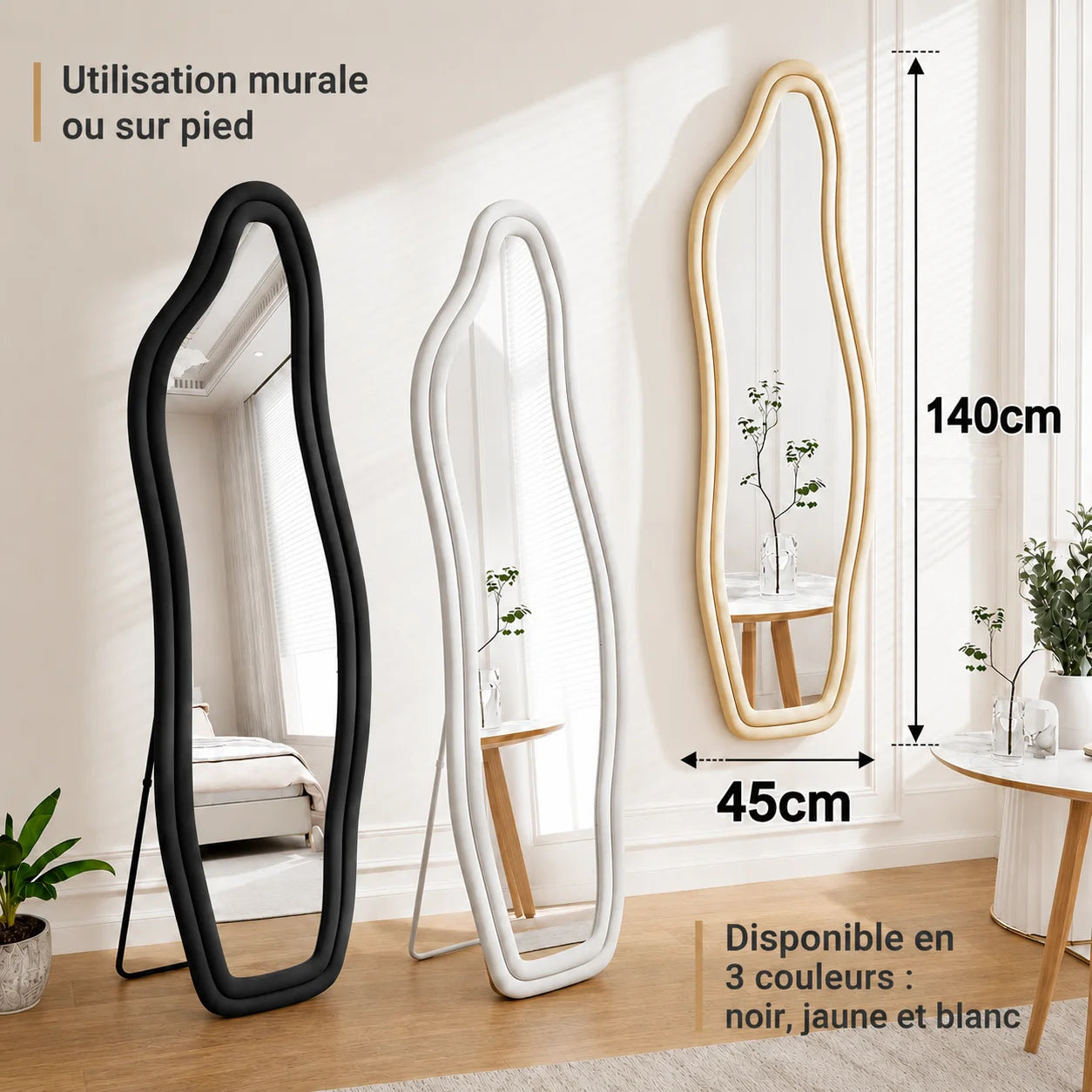 Miroir pleine longueur ondulé velours
