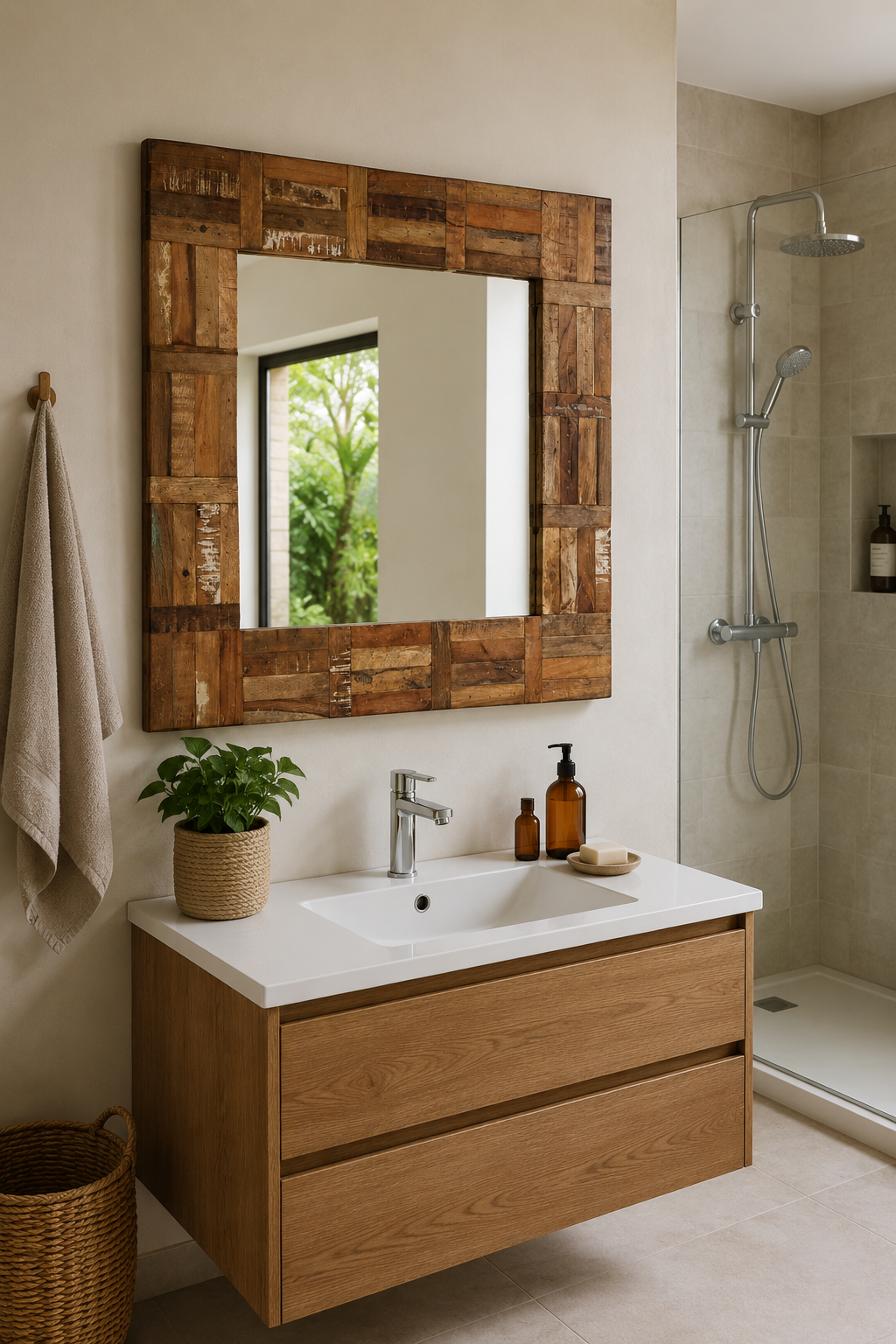 Miroir Carré Bois Recyclé Vintage Pièce Unique