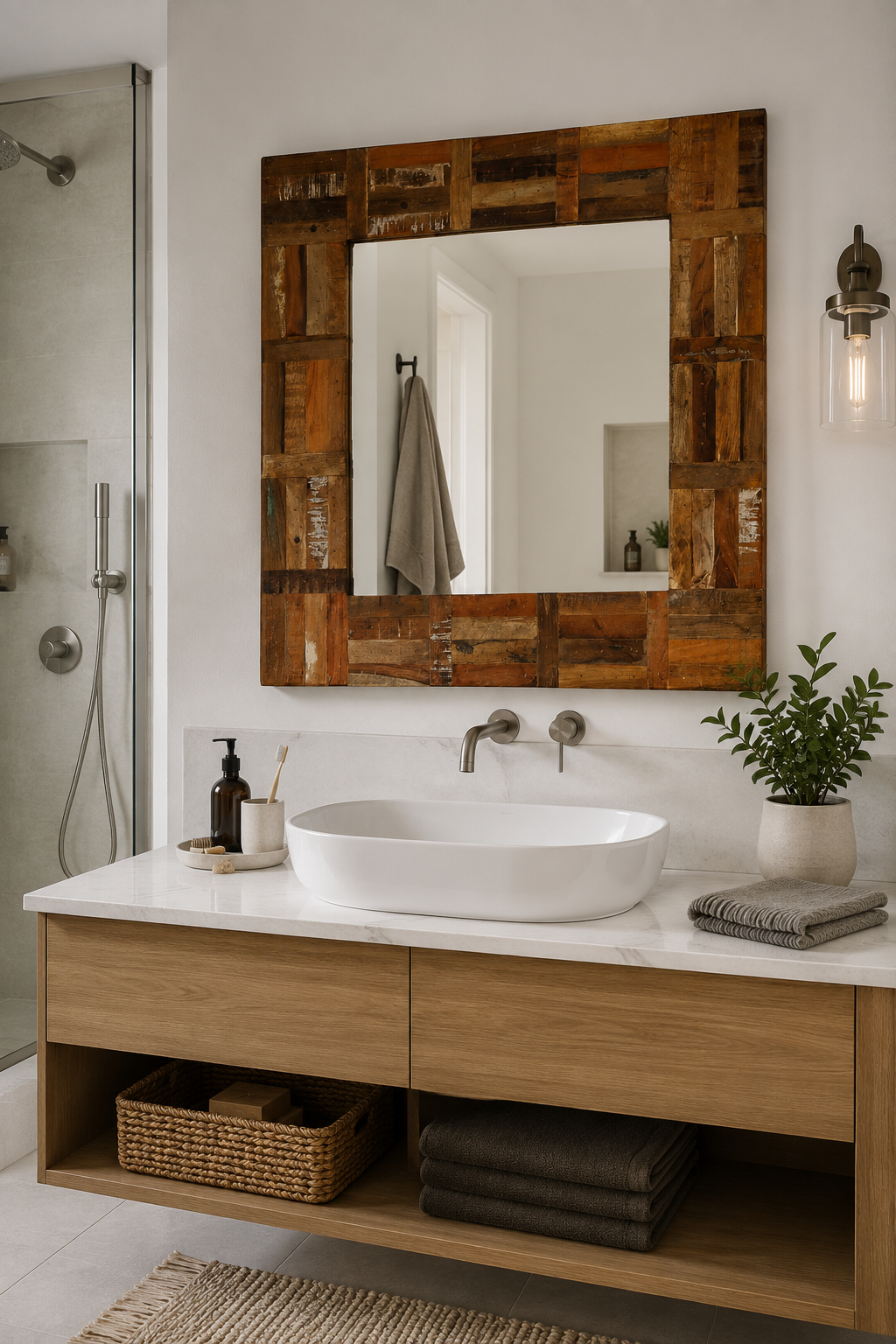 Miroir Carré Bois Recyclé Vintage Pièce Unique