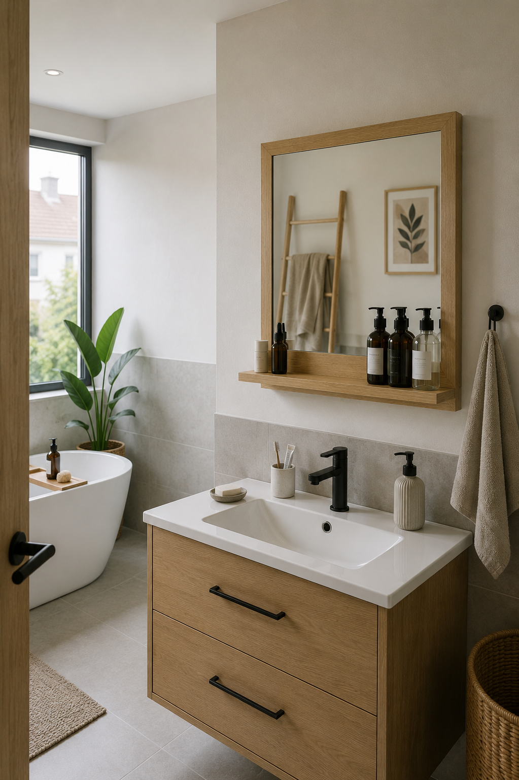 Miroir Salle de Bain Chêne Sonoma Tablette Intégrée