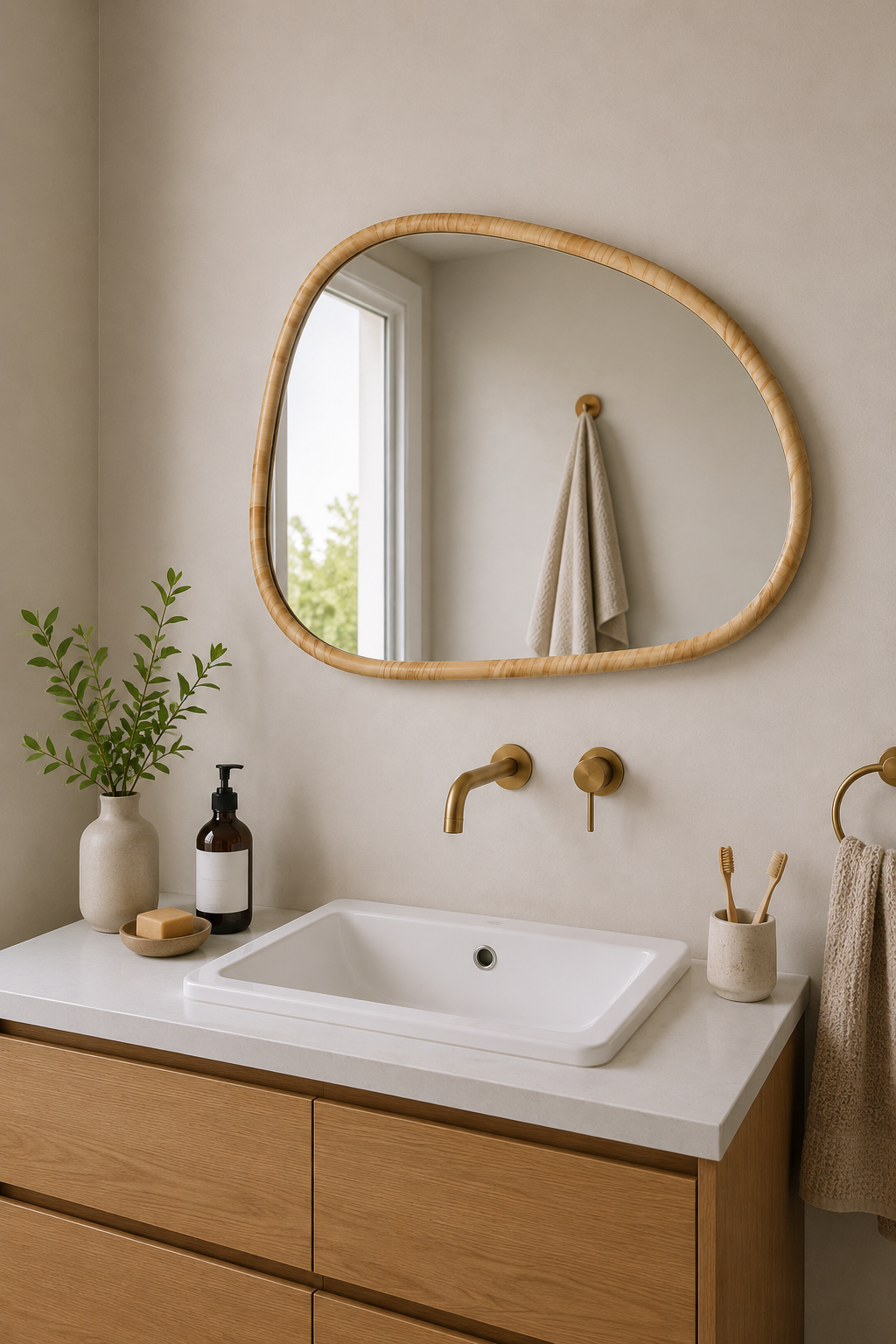 Miroir Organique Cadre Doré Double Pose