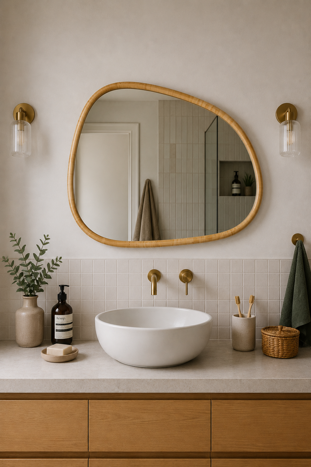 Miroir Organique Cadre Doré Double Pose