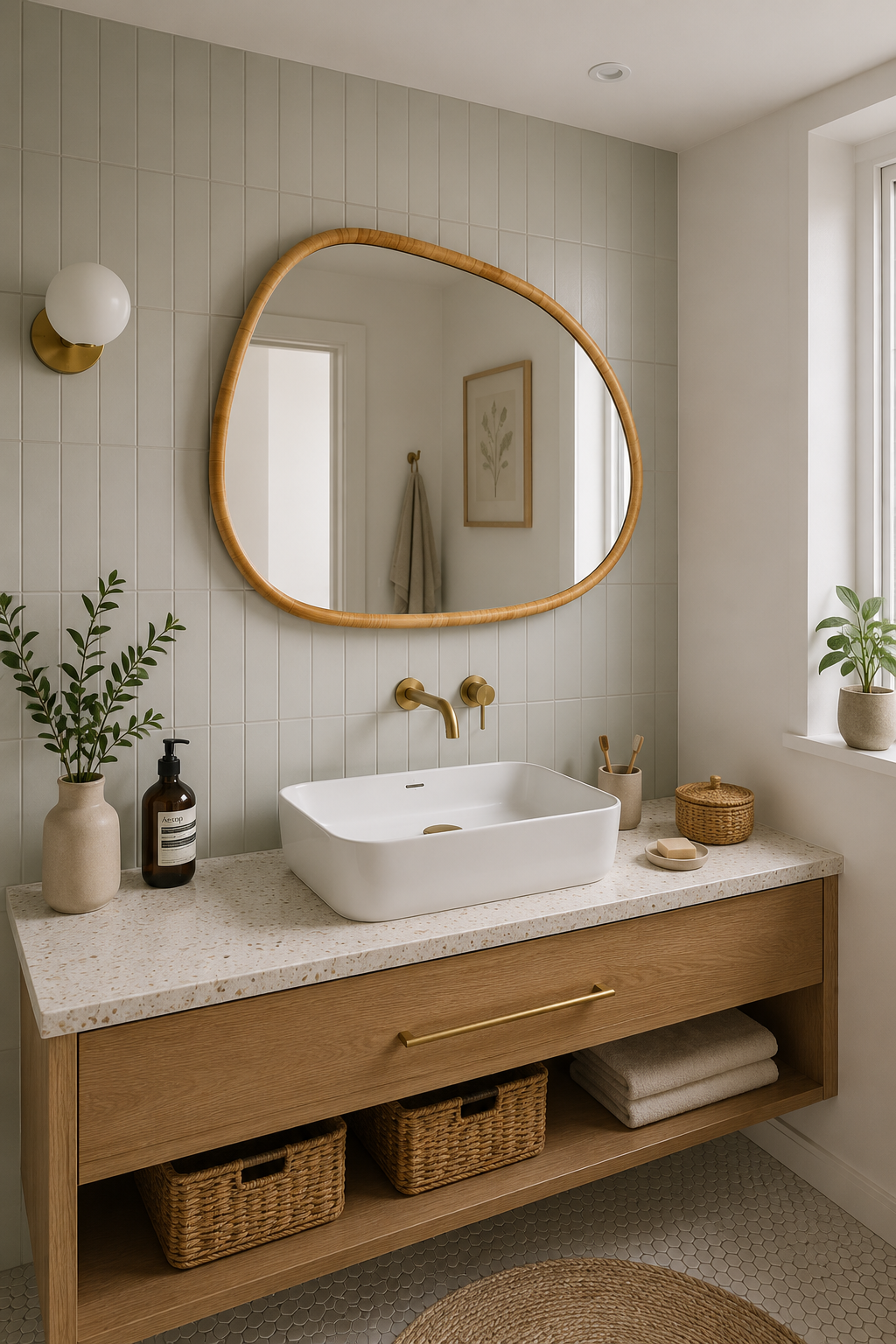 Miroir Organique Cadre Doré Double Pose