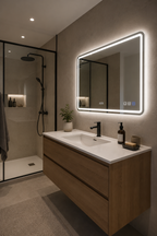 Miroir LED Connecté Bluetooth Horloge Anti-Buée Grand Format