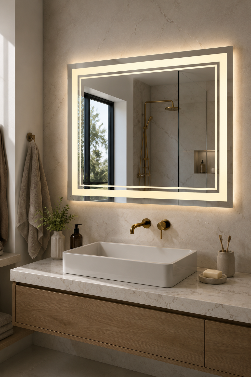 Miroir LED Intelligent Double Lumière Anti-Buée Tactile