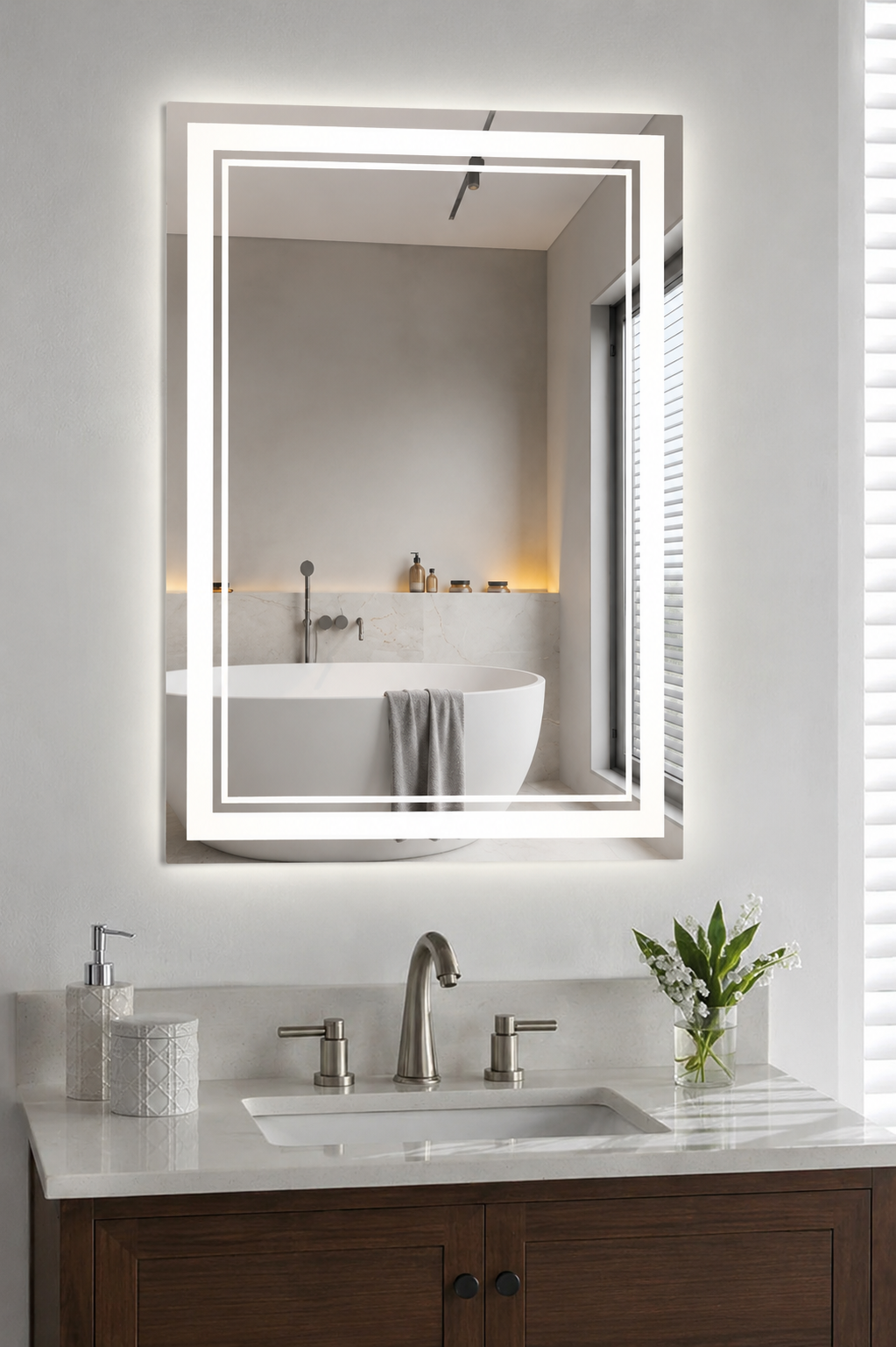 Miroir LED Intelligent Double Lumière Anti-Buée Tactile