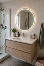 Miroir LED Rond Maquillage Double Éclairage Anti-Buée
