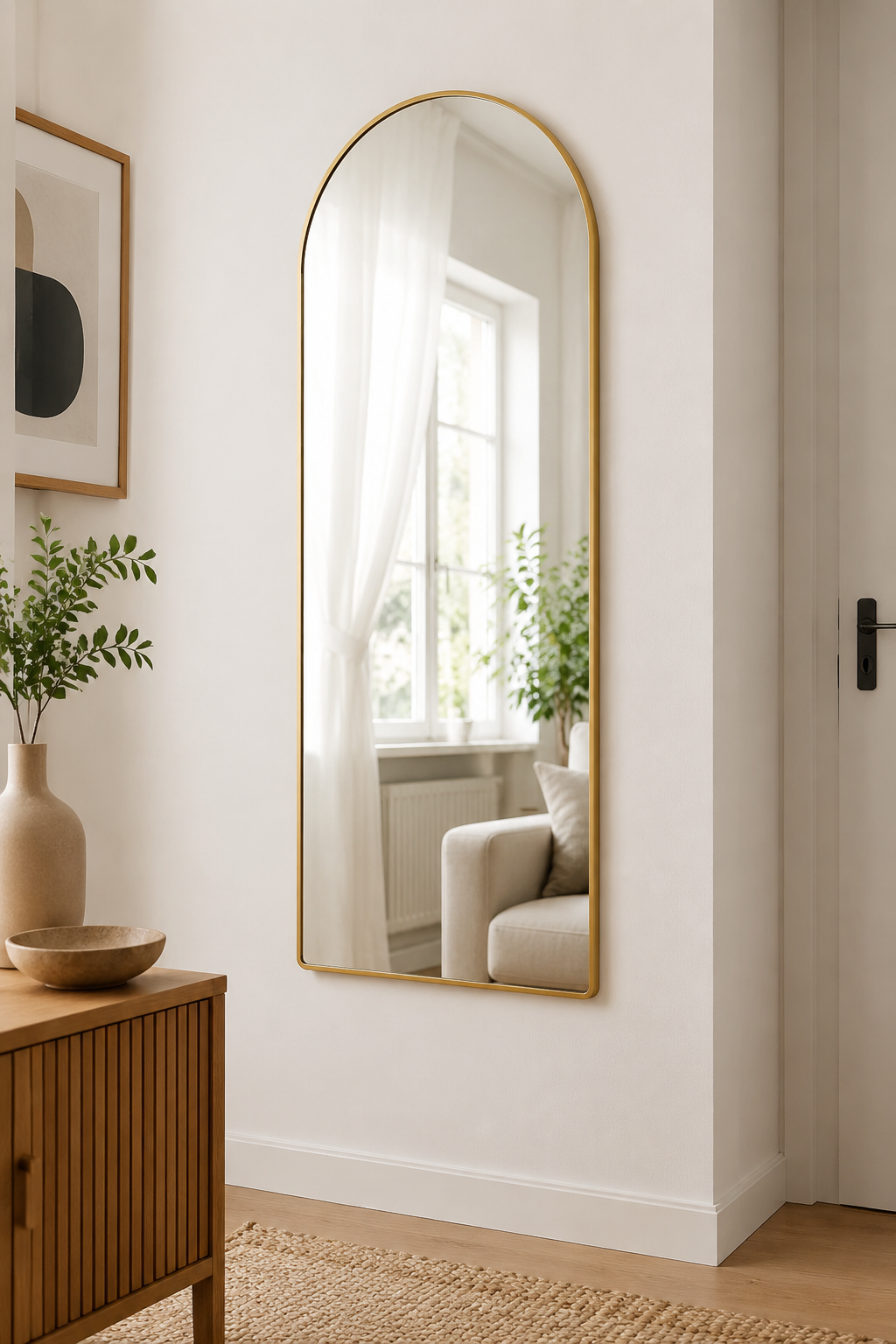 Miroir Sur Pied Incurvé Aluminium Doré ou Noir