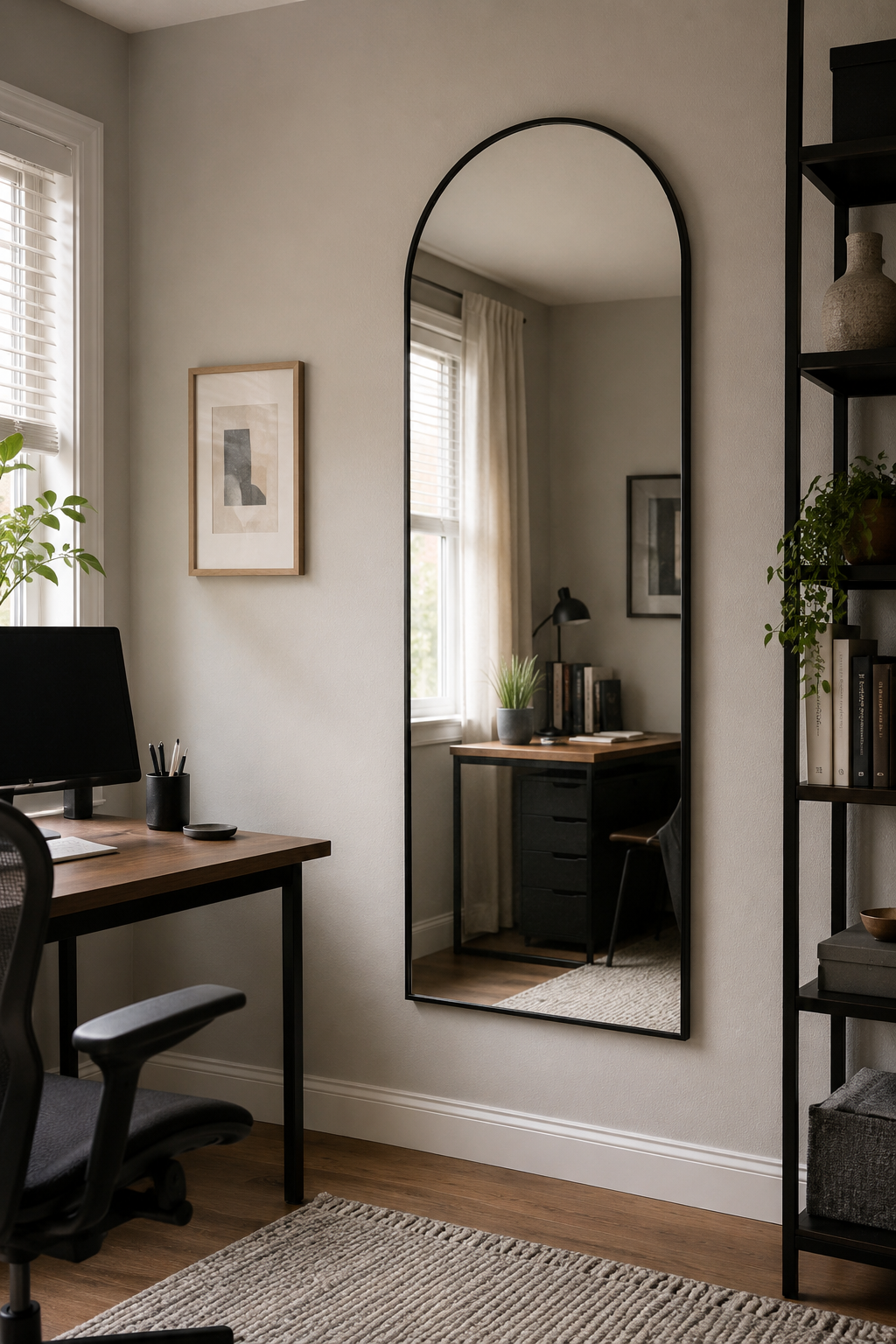 Miroir Sur Pied Incurvé Aluminium Doré ou Noir