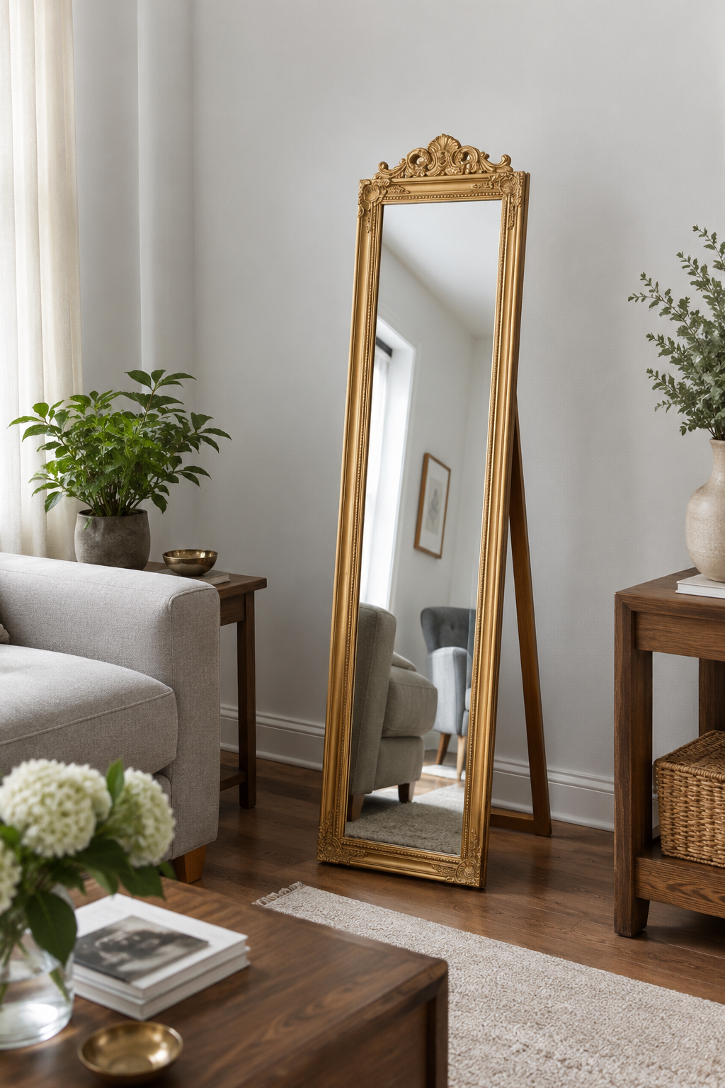 Miroir Sur Pied Baroque Doré Cadre Sculpté