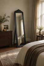 Miroir Sur Pied Baroque Noir Cadre Sculpté