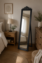Miroir Sur Pied Baroque Noir Cadre Sculpté