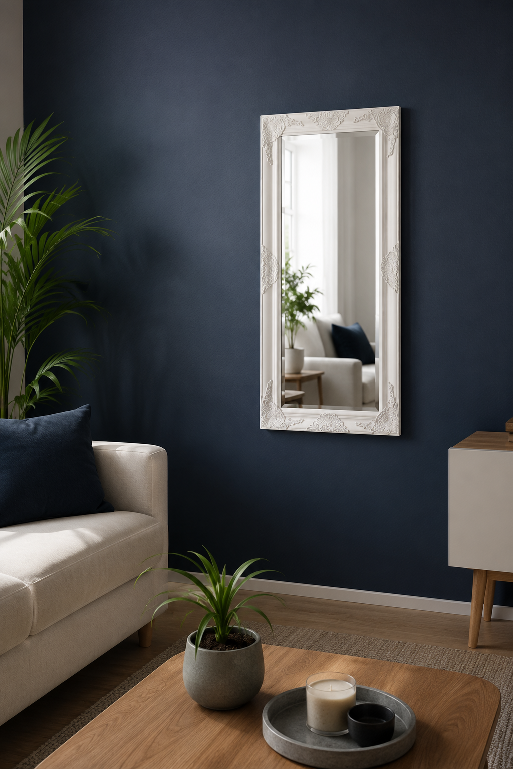 Grand Miroir Baroque Blanc Mural Compatible Salle de Bain