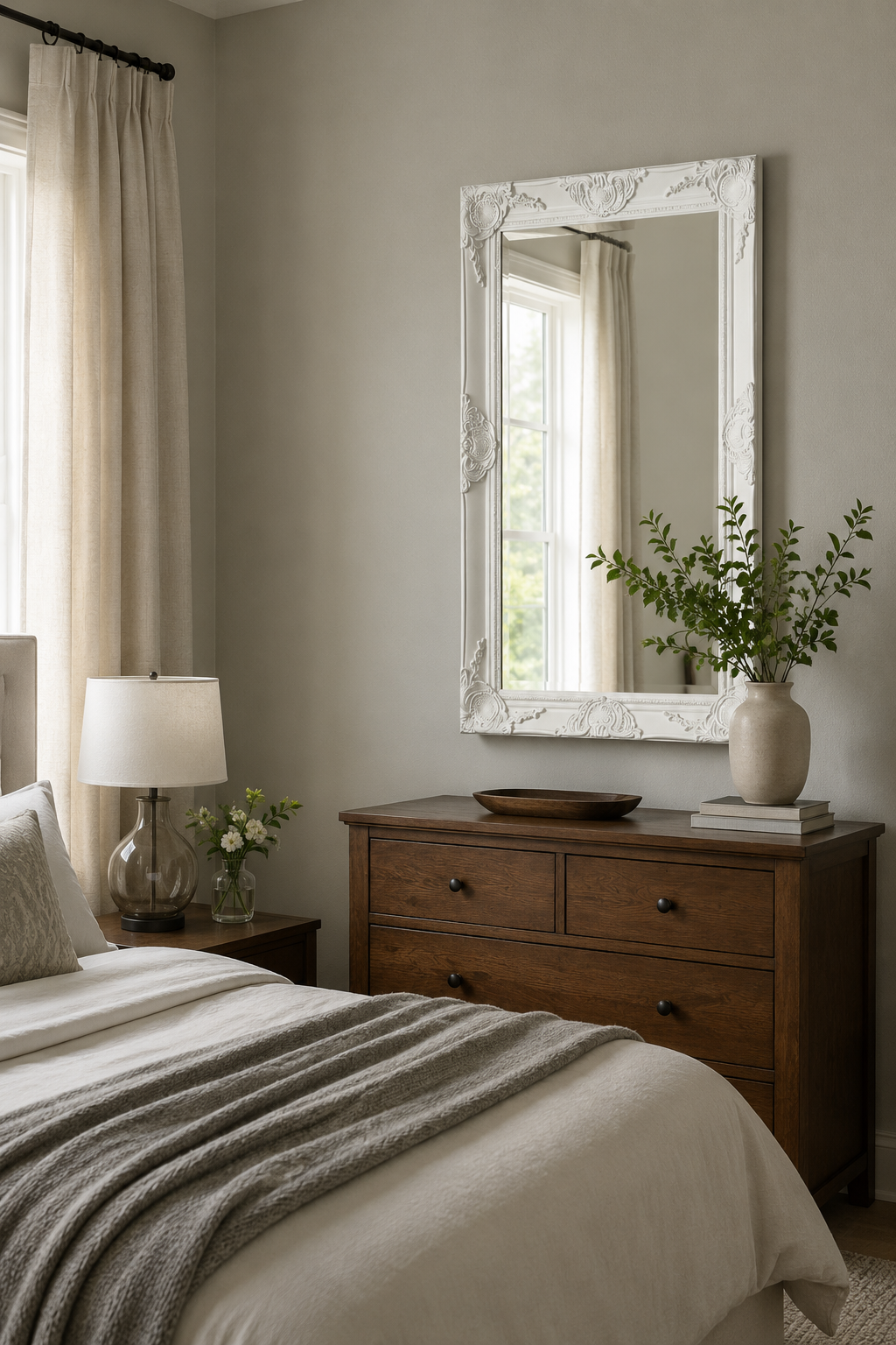 Miroir Baroque Blanc Vertical Cadre Ornemental