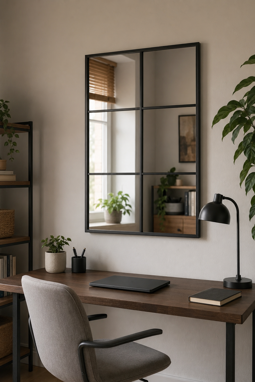 Miroir Rectangulaire Cadre Fer Noir Vintage Industriel