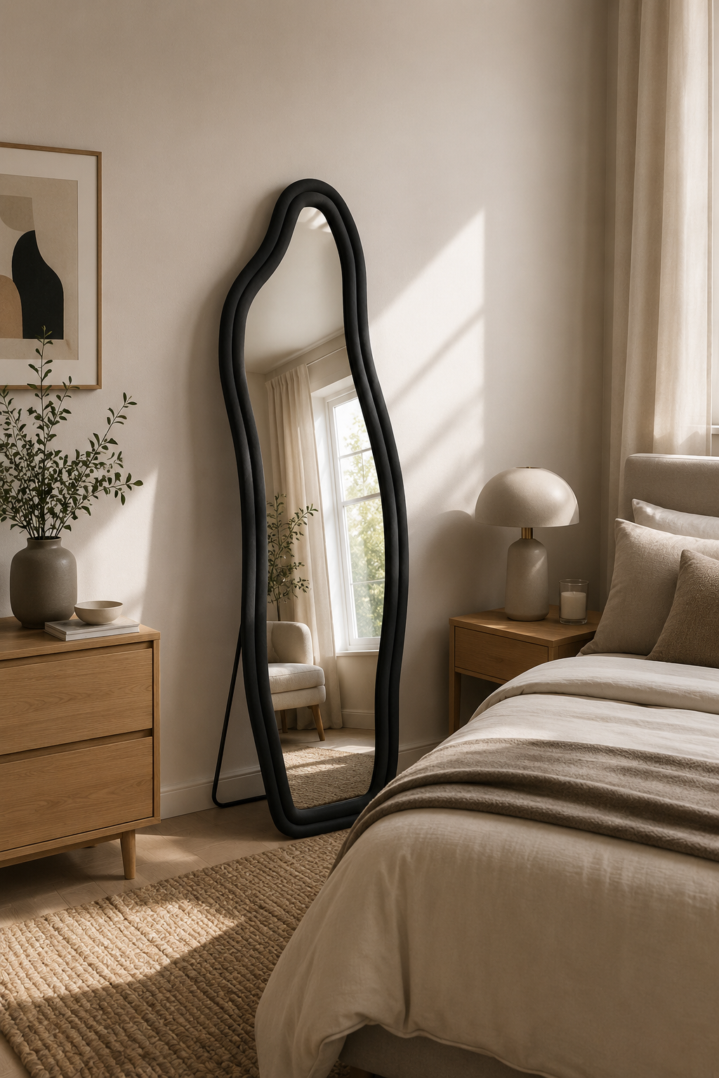 Miroir Mural Pleine Longueur Irrégulier Velours Noir