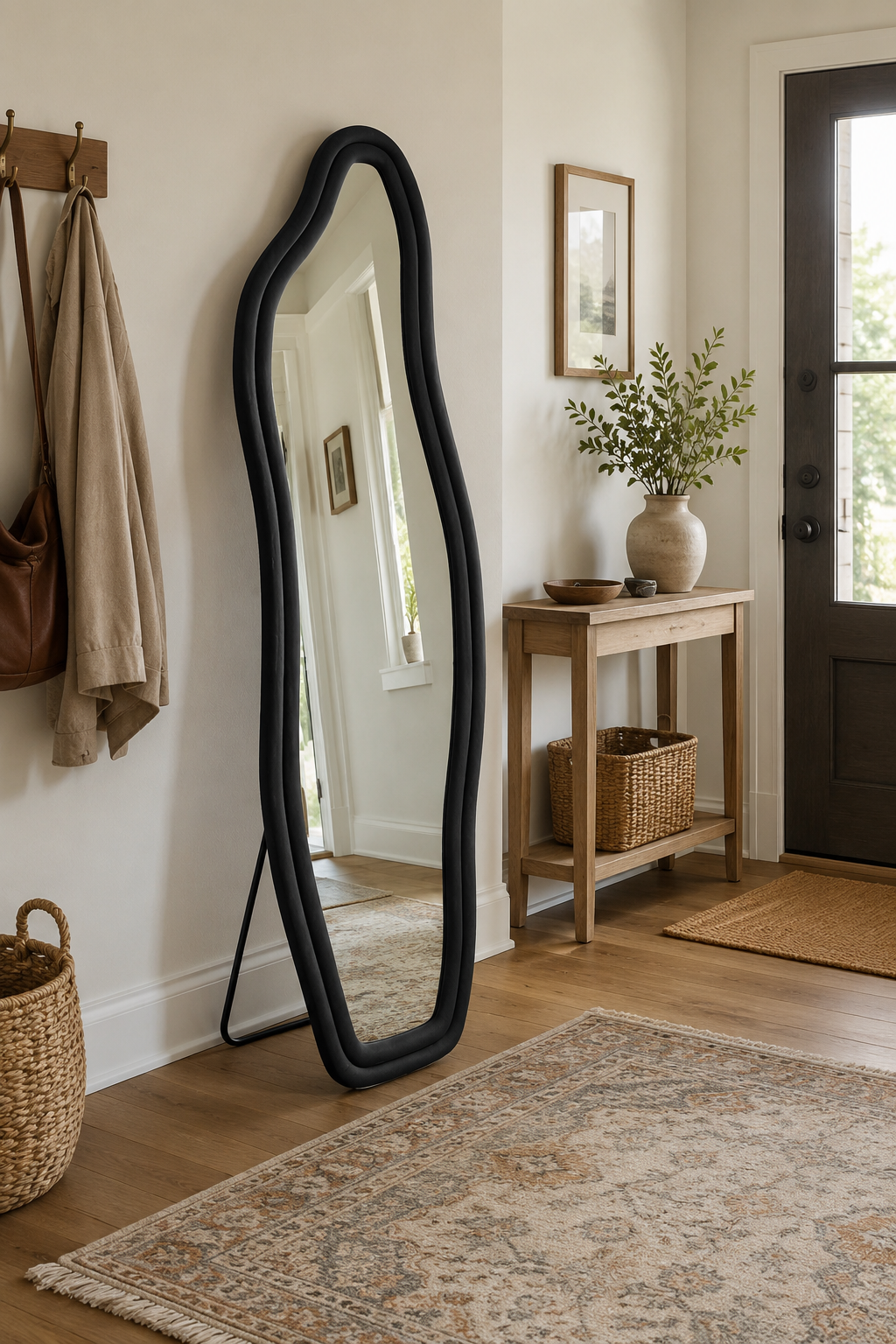 Miroir Mural Pleine Longueur Irrégulier Velours Noir