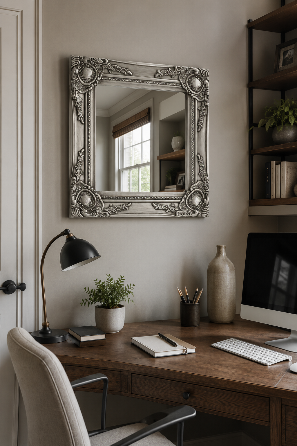 Miroir Baroque Art Déco Argenté Compact