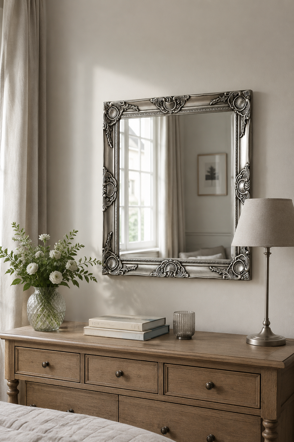 Miroir Baroque Argenté Carré Cadre Ornemental