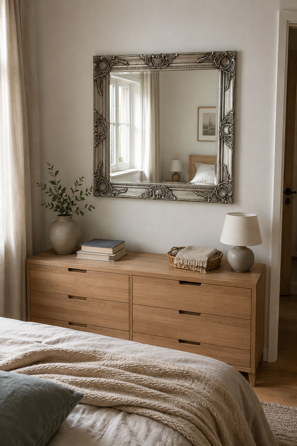 Miroir Baroque Argenté Carré Cadre Ornemental