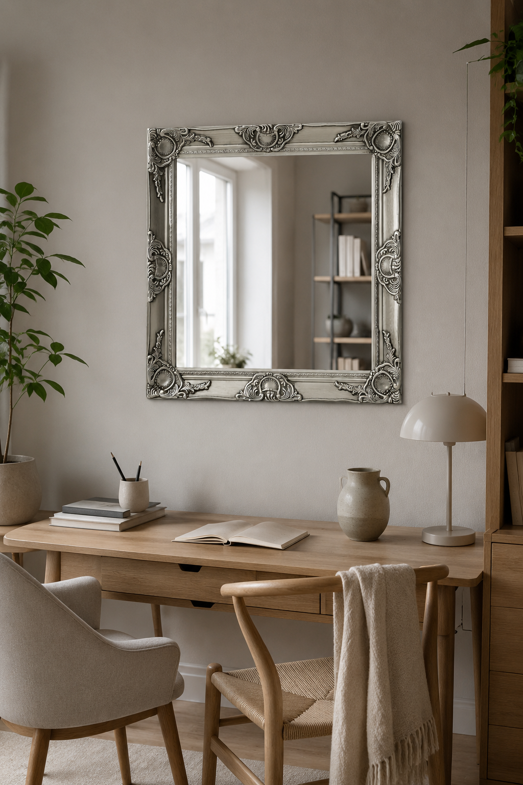 Miroir Baroque Argenté Carré Cadre Ornemental