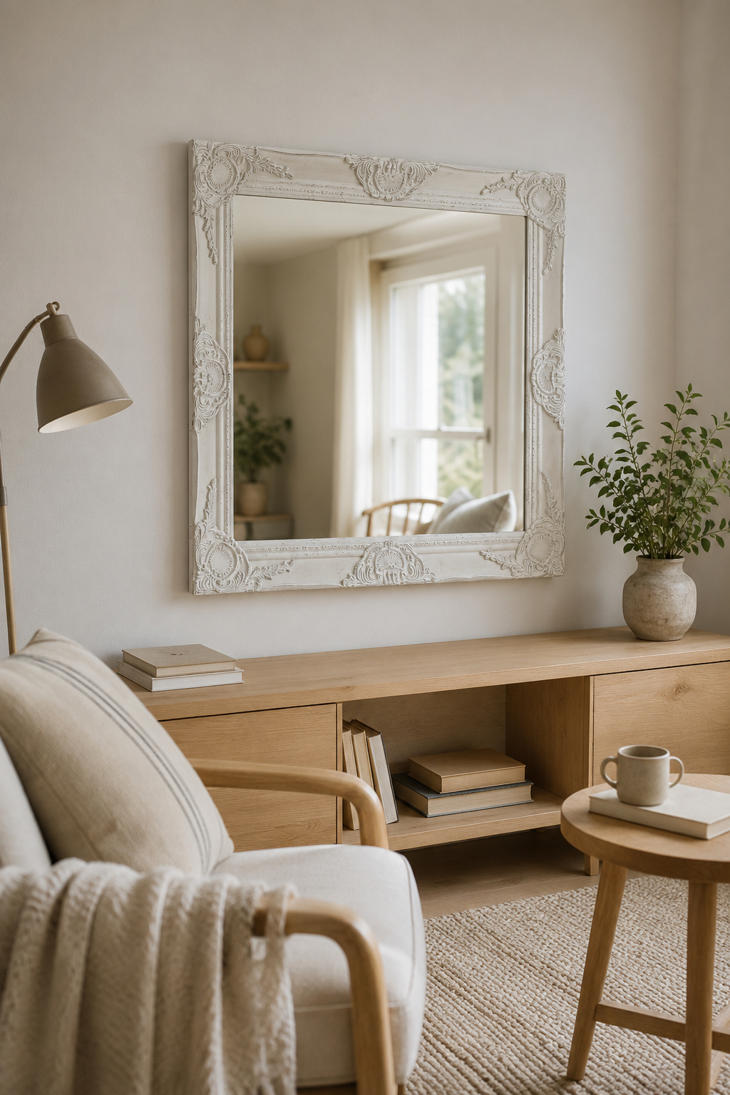 Miroir Baroque Blanc Carré Cadre Ornemental
