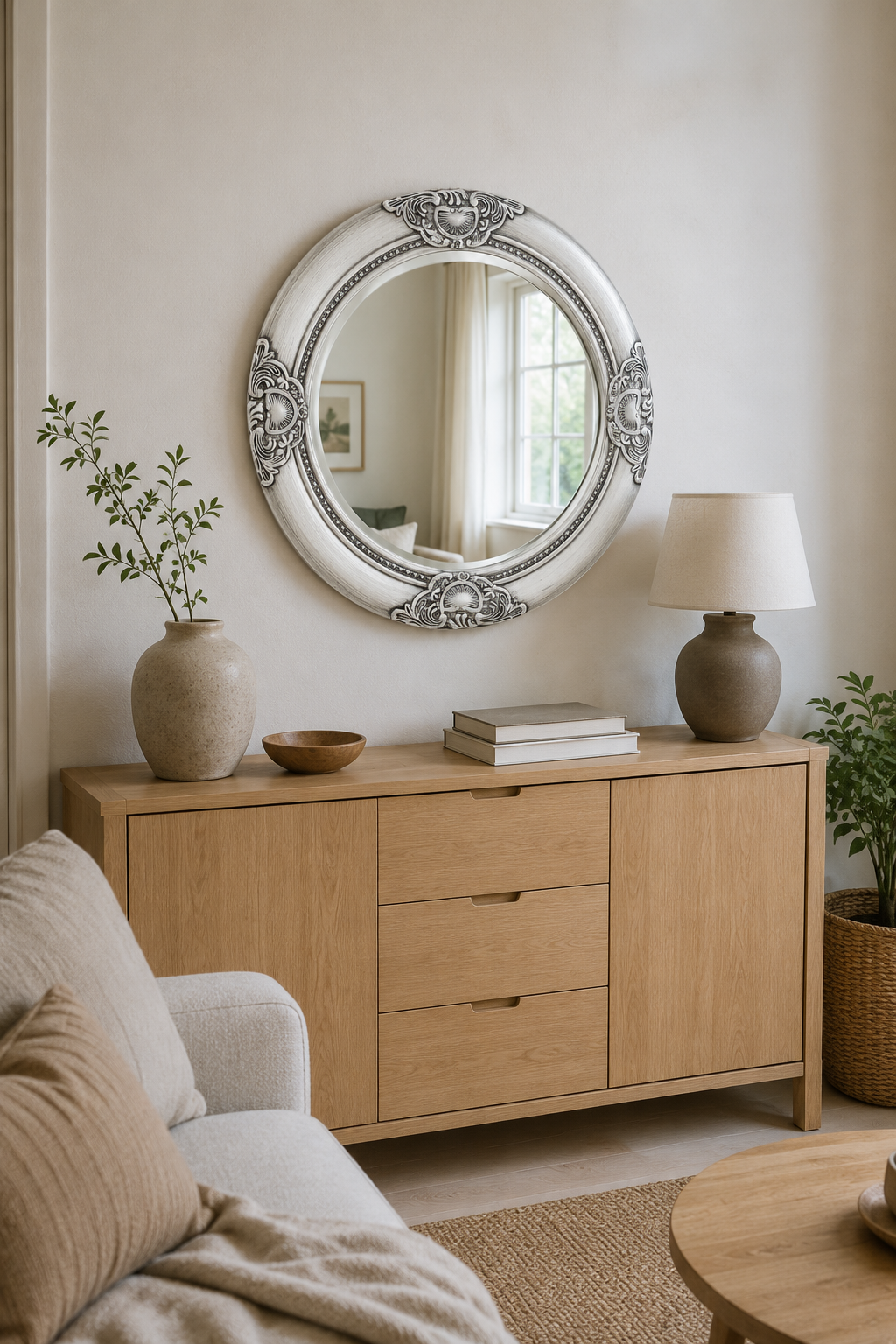 Miroir Rond Baroque Bois Ornementé Bord Biseauté 12 Variantes