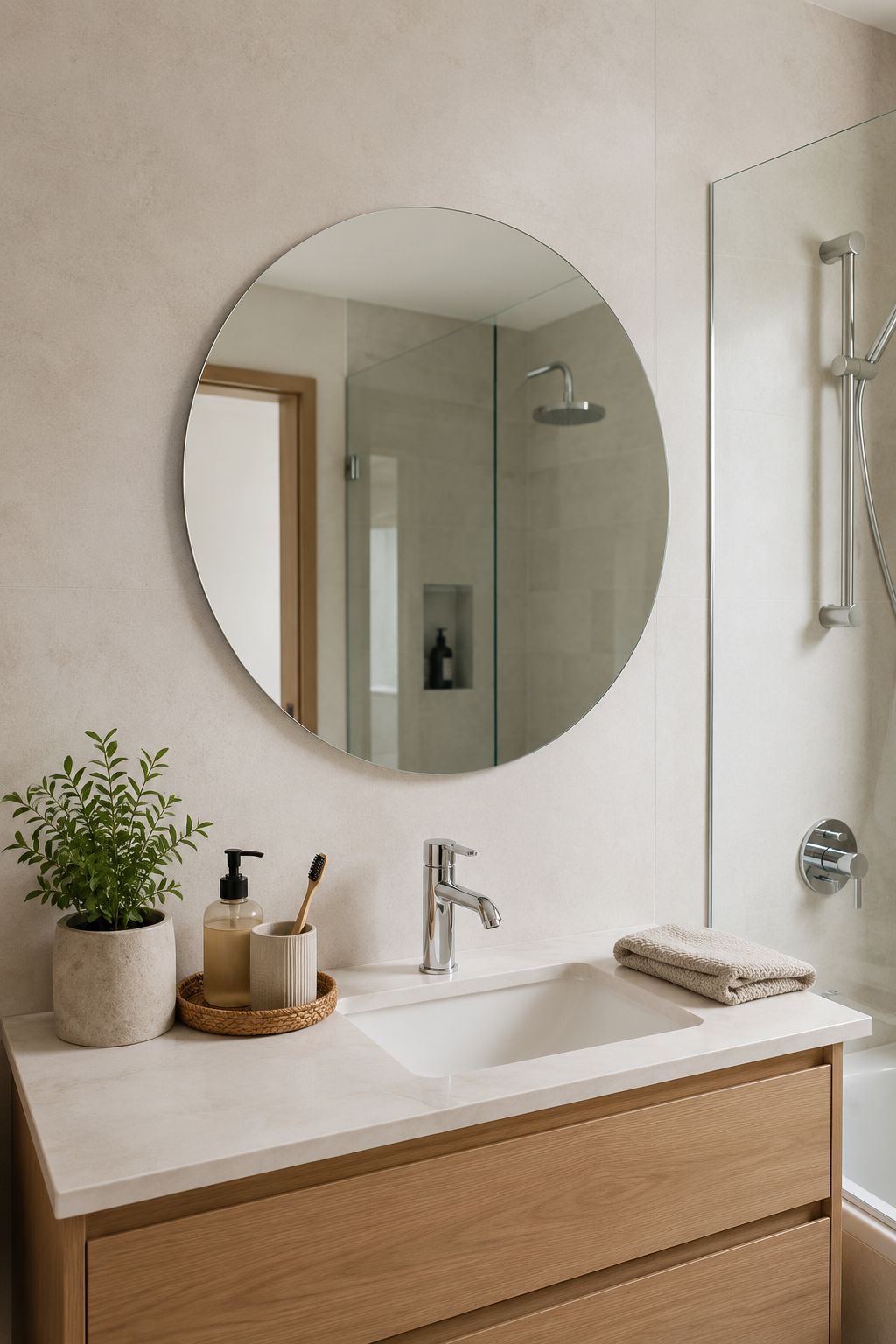 Miroir Rond Verre Trempé Bord Poli Argent