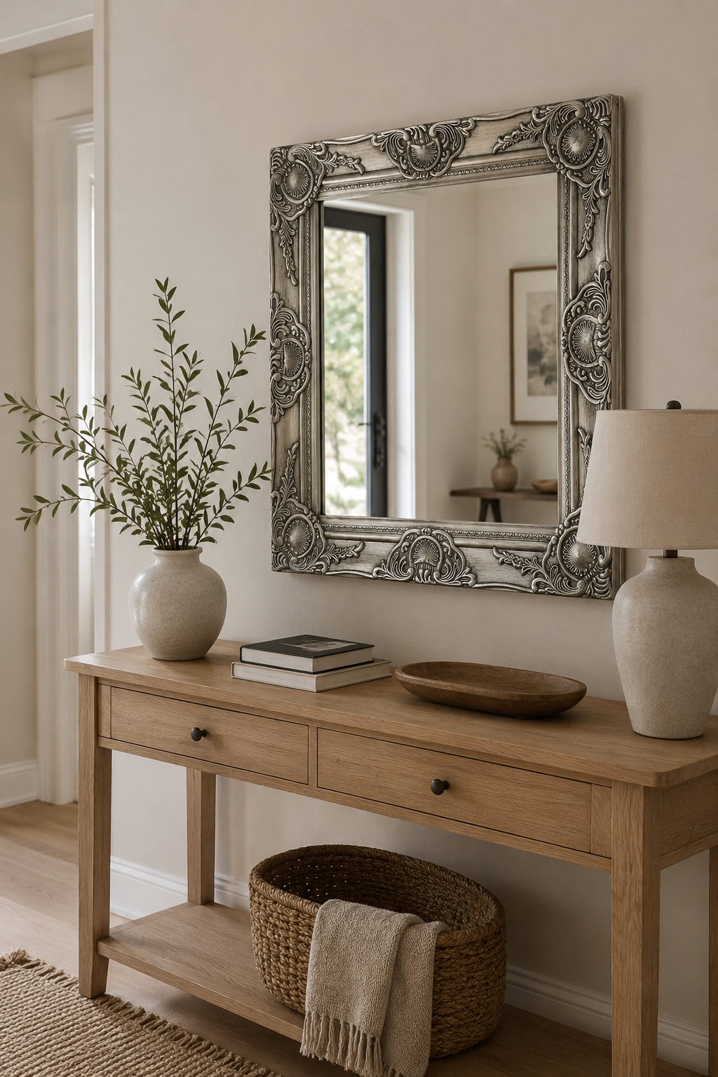 Miroir Baroque Argenté Carré Cadre Classique