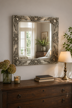 Miroir Baroque Argenté Carré Cadre Classique