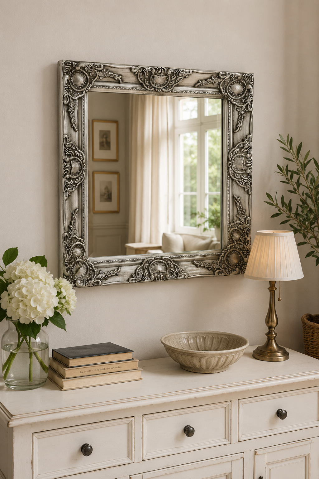 Miroir Baroque Argenté Carré Cadre Classique