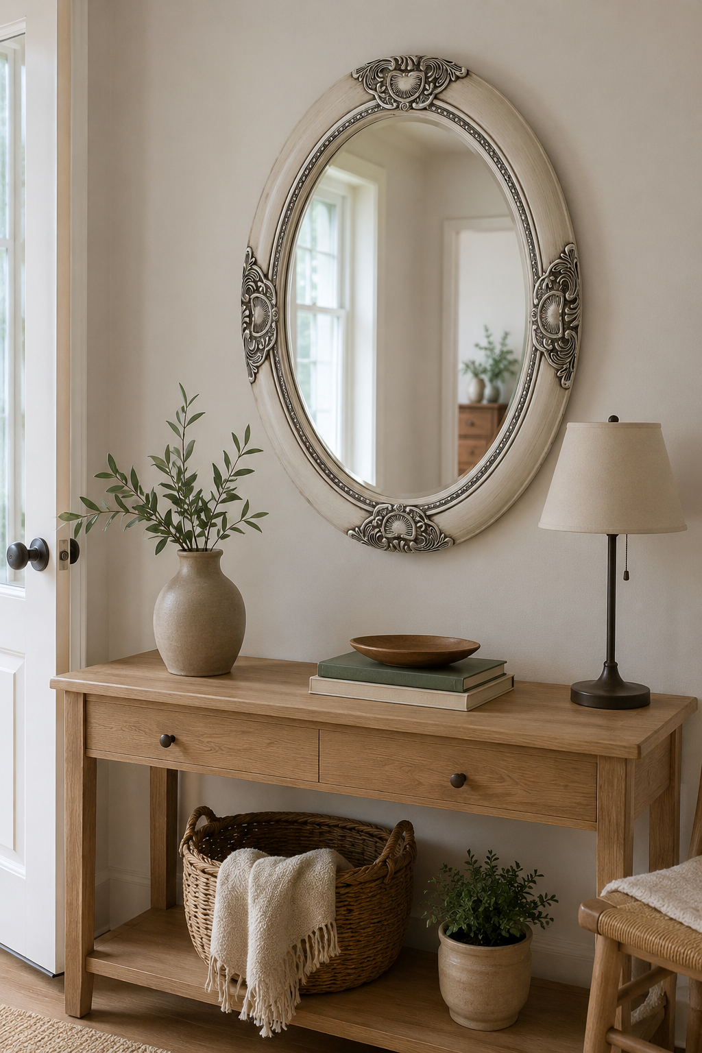 Miroir Ovale Baroque Bois Sculpté Argenté Vintage