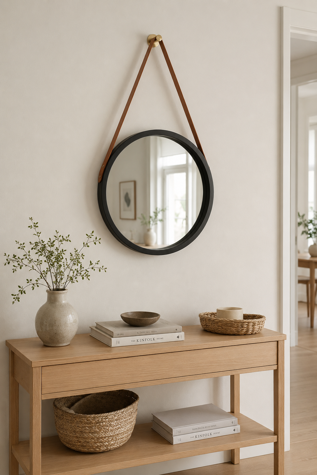 Miroir Rond Suspendu Sangle Cuir Vintage 5 Coloris