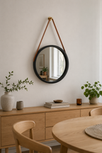 Miroir Rond Suspendu Sangle Cuir Vintage 5 Coloris