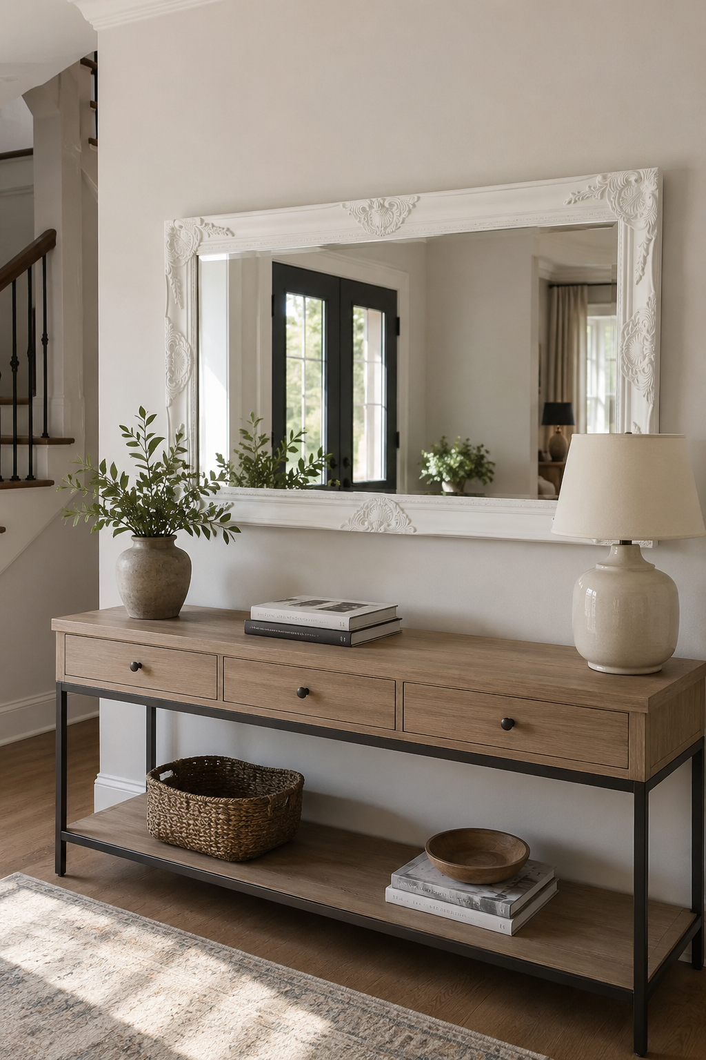 Miroir Baroque Blanc Cadre Ornemental Relief