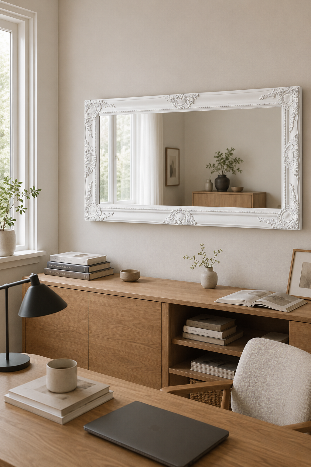 Miroir Baroque Blanc Cadre Ornemental Relief