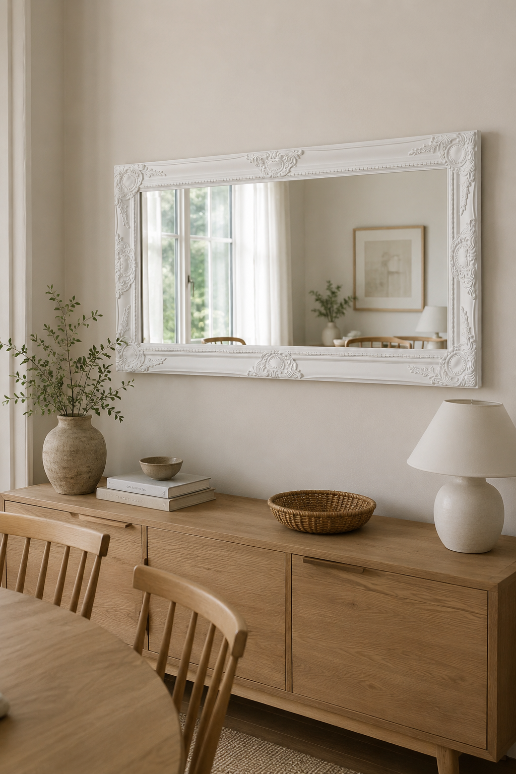 Miroir Baroque Blanc Cadre Ornemental Relief