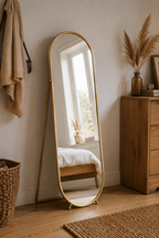 Grand Miroir Sur Pied Ovale Cadre Métal Doré