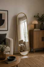 Grand Miroir Sur Pied Ovale Cadre Métal Doré