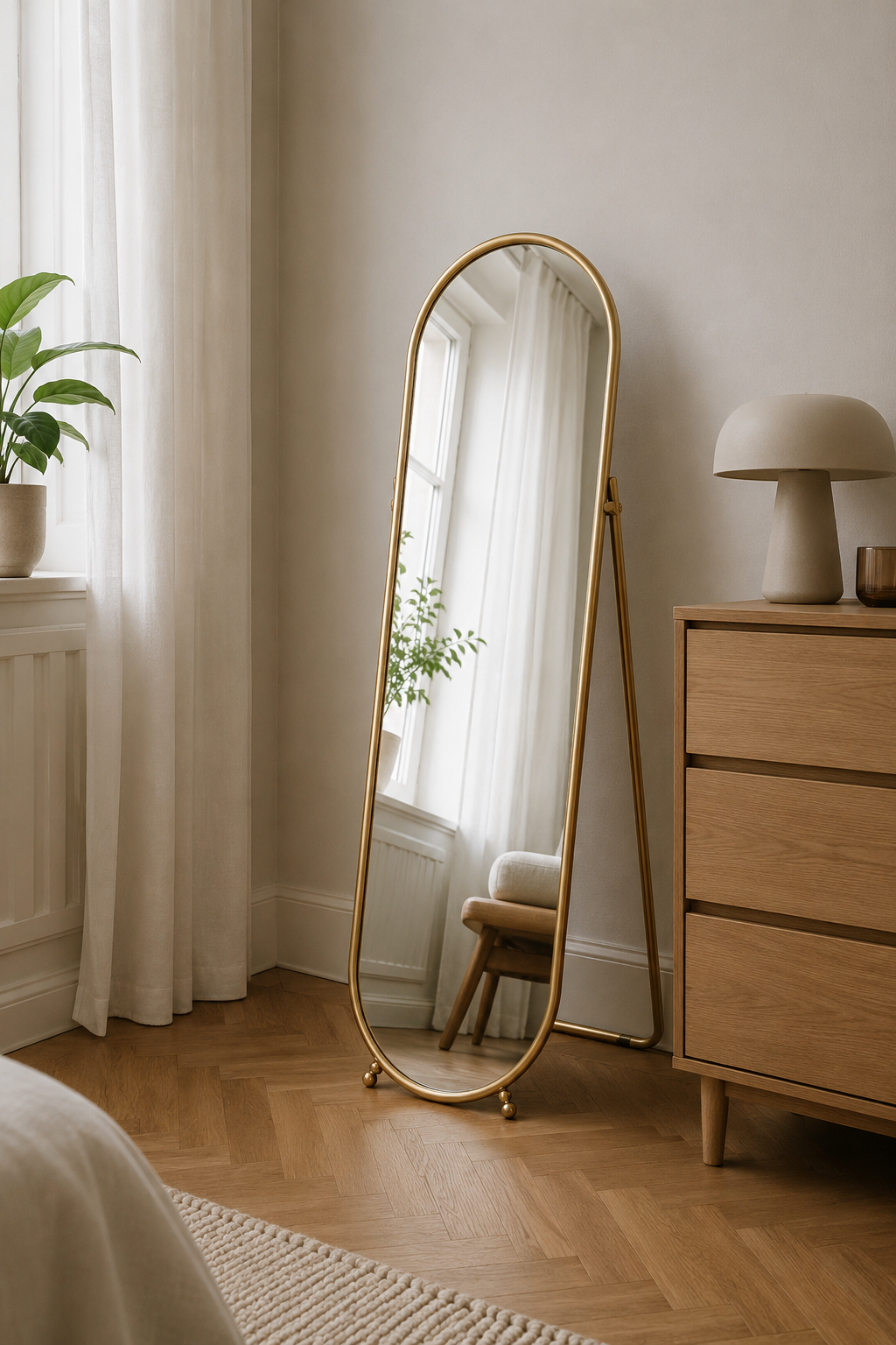 Grand Miroir Sur Pied Ovale Cadre Métal Doré